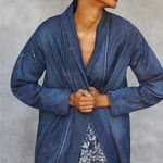 Pilcro Anthropologie Quilted Denim Kimono Jacket Paint Splatter Size XS Photo 0