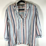 LL Bean Hoodie Womens‎ XL Blue Pink White Striped Linen Drawstrings Thin Coastal Photo 0