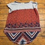 Rewind  XS‎ Ikat Print Boho Top Gray, Red & Blue Flow Tshirt Photo 0