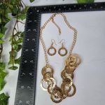 Gold Chain with Circle Necklace Matching Earrings and Bangle Set Photo 6