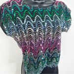 Vintage Rio Blouse Rainbow Sequin Shimmer Short Sleeve Shirt Size Small Pink Photo 2