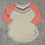 Free People We The  Spring Bound Top Womens Small Crochet Paneled Shirt Beige Photo 0