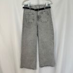 ZARA Wide Leg Cropped Jeans Gray Wash High Waist‎ Pockets Belted Womens Size 6 Photo 1