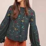 Ranna Gill Green Egret Bird Embroidered Boho Blouse Size Small Photo 2