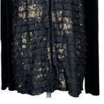 Chico's Travelers Cardigan Size XL 3 Shimmery Ruffles Black Gold Elegant Gala Photo 3