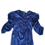 Ronny Kobo Women’s Amara Medieval Blue Floral Puff Sleeve Wrap Mini Dress Large Photo 2