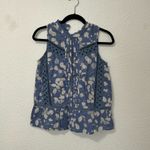 Anthropologie  Embellished White and Blue Sleeveless Blouse Photo 1