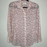 Loft Light Pink Cotton Button Up Blouse Sz XS Cheetah Leopard Print Photo 4