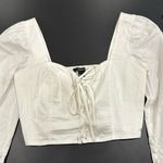 Forever 21  White Sweetheart Neckline Cropped Top Button Sleeve Photo 0