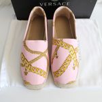 Versace  Baby Pink Gold Chain Graphic Print Canvas Espadrilles Photo 3