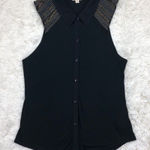 Silence + Noise  Black Sleeveless Polo Gold Shoulders Medium Photo 0