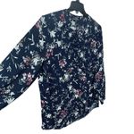 Hilary Radley  Floral V-Neck Blouse Long Sleeve Shirt Women's Size XXL Navy Blue Photo 2