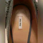 Miu Miu Italian, gray/black brogue leather pumps with ruffle heels; size 40.5 Photo 5