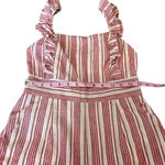Lulus S Sleeveless Emilia Rae White and Red Striped Ruffle Culotte Jumpsuit Photo 2