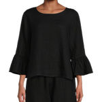 Bryn Walker Fran Basic Light Linen Round Neck Ruffle 3/4 Bell Sleeve Top Size L Photo 0