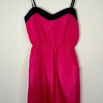 Delirious Pink with Black Trim Midi Dress Adjustable Straps and Pockets Size Sm Photo 1