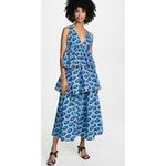 Rhode Leela Tiered Abstract Print Cotton Midi Dress in Blue Ikat Size Medium Photo 1