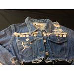 D'Mode Classix Distressed Cropped DenimJacket Embellished CoinTrim Frayed Jean L Blue Size L Photo 3