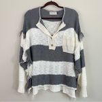 Bad Little Country Girl Stripped Henley Slouchy Knit Pullover Sweater Size Large White Photo 2