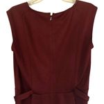 Ann Taylor  Burgundy Peplum Shirt Side Tabs Gold Buttons Back Zipper Stretch Top Photo 2