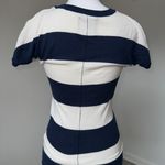 American Eagle  Y2K Navy White Striped V-Neck Tee Shirt XS Preppy 2000s Vintage Photo 3