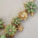 Statement Green and Gold Floral Necklace and Earrings Set Photo 4