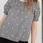 Madewell  Embroidered Gingham Shirred Puff-Sleeve Top Blouse Black White S Photo 0