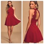 Lulus  Women's Red Lace Halter Lace A-Line Skater Mini Cockail Christmas Dress XS Photo 1