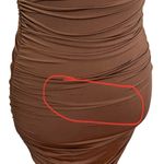 ZARA Strapless Ruched Bodycon Midi Dress Brown Jersey Women’s Size Small Photo 11