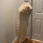 R & K Originals Vintage Short Cap Sleeve Midi Dress Tan & Gold Threaded Sz Small Photo 3