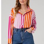 Beach Riot  Alexa Top Button Down Stripes Pink Orange White Cover Up Sunset NWOT Photo 3