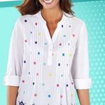 NWOT American Sweatshirt Womens tunic blouse, White, embroiderd eyelets Size S White Photo 0