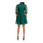 Crown & Ivy Crown & Ivy Shadow Stripe Tiered Mini Dress Sheer Sleeve Party Green Size Large Photo 2
