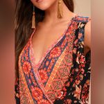 Free People  Havana Floral Print Sleeveless Surplice Mesh Top Black/Orange M Photo 2