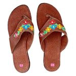 Mexican Sandals Open Toe Wedge Faux Suede Floral Embroidered Brown US 8 Photo 0