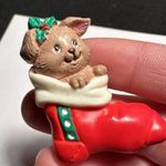 Signed Russ Christmas Holiday Brooch Pin Puppy In Christmas Sock Photo 2