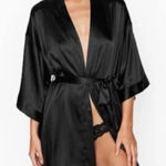 Victoria's Secret  Black Satin Kimono Robe Photo 0