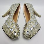 Cinderella Crystal Glass Rhinostones Beaded Wedding Heel Shoes Sz 42 Red Bottom Silver Photo 13