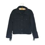 SheIn Western Fringe Black Denim Jacket Small Cowgirl Retro Biker Festival Grunge Photo 1