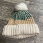 LC Lauren Conrad Lauren Conrad Bohemian Sage Green Tan Beanie Hat w/ Pom Pom Fur Ball Photo 0