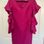 Badgley Mischka  Belle Pink Ruffle Bell Sleeves V-Neck Cocktail Dress Size 2 Photo 2