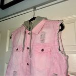 Disney  Cheshire Cat Alice in Wonderland Vest Hoodie Size Small Pink White Stripe Photo 3
