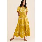 Anthropologie The Somerset Maxi Dress Embroidered Edition Medium Mustard Ivory Photo 3
