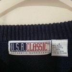 Vintage Unisex Navy U.S.A. Classic American Flag Crewneck Sweater Size Large Blue Photo 2