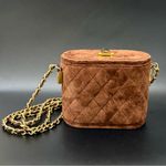 Vintage COMECO Brown Suede Leather Quilted Chain Vanity Bag Photo 3