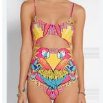 Mara Hoffman Parrot Tropical One Piece Swimsuit Size Large Cutout Pink Yellow Photo 1