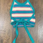 ZARA  Striped Pink/Teal/White Knit Open Back Halter Crop Top Photo 5