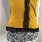 ZARA  Knit Mustard Yellow Black Lace Camisole Top. Small. Soft. Stretchy. Sexy. Photo 7