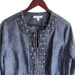JM Collection Women Jacket 14 Blue Chambray Soft Denim Decorative Trim Blazer Photo 11