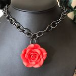 Red Rose Gun Metal Gothic Necklace New Photo 3